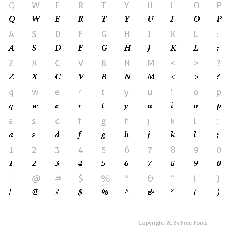 Character Map of Minion LT Bold Italic