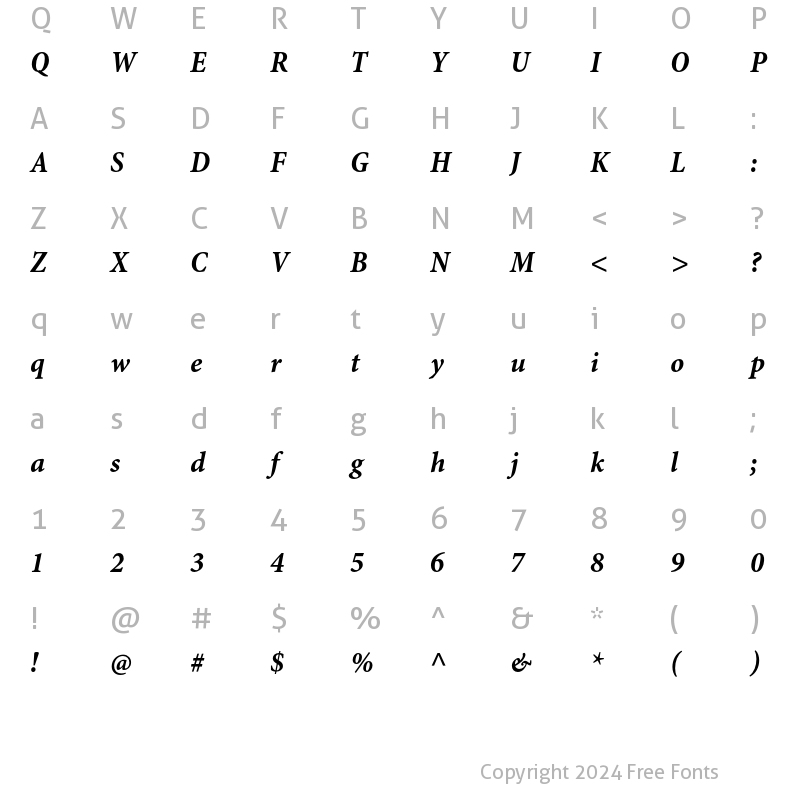 Character Map of Minion Pro Bold Cond Italic Caption