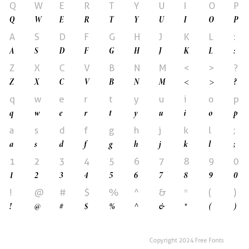 Character Map of Minion Pro Bold Cond Italic Display