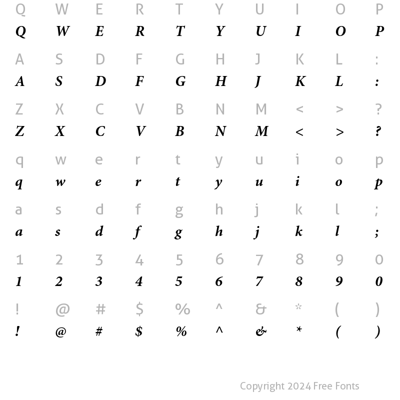 Character Map of Minion Pro Bold Italic