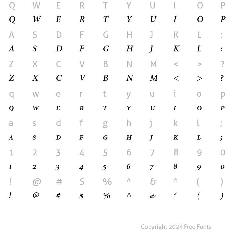 Character Map of Minion Semibold Small Caps & Ol Italic