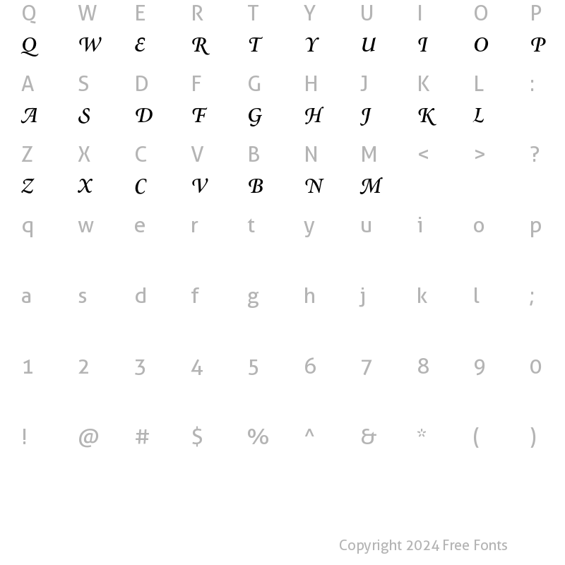 Character Map of Minion Semibold Swash Italic