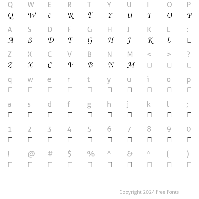 Character Map of Minion Swash Display Display Italic