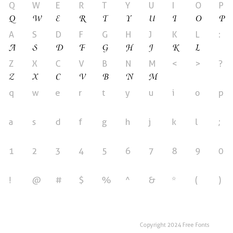 Character Map of Minion Swash Display Italic Regular