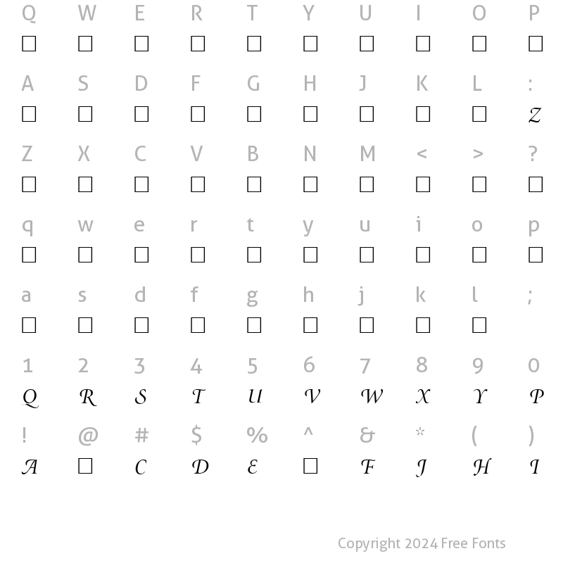 Character Map of Minion-SwashDisplayItalic Regular