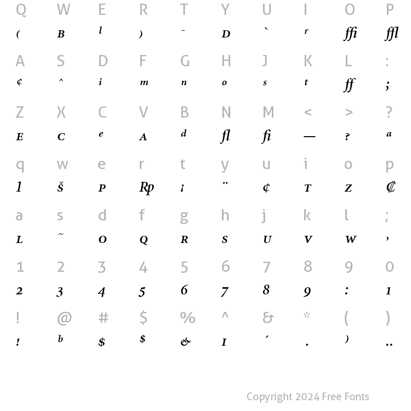 Character Map of MinionExp-SemiboldItalic Regular