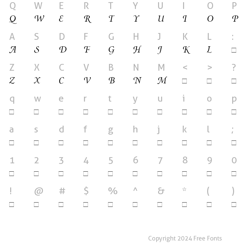 Character Map of MinionSwash RomanItalic