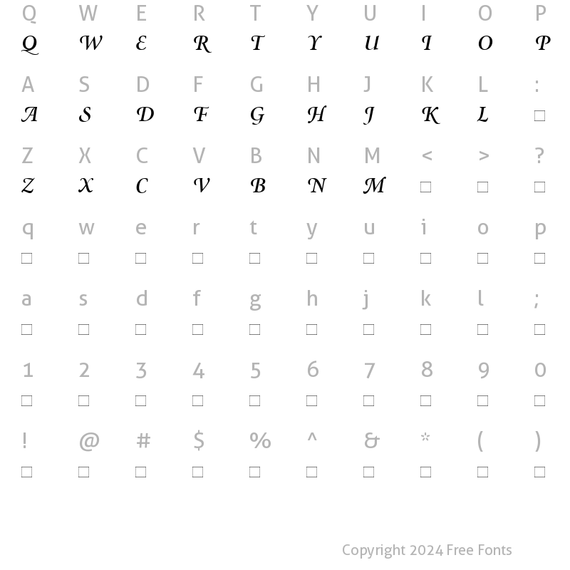 Character Map of MinionSwash-SemiBold Semi BoldItalic