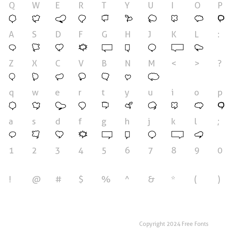 Character Map of MiniPics Balloonies Bold