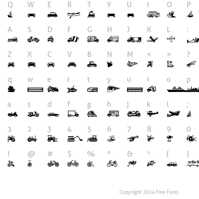 Character Map of MiniPics-LilVehicles LilVehicles