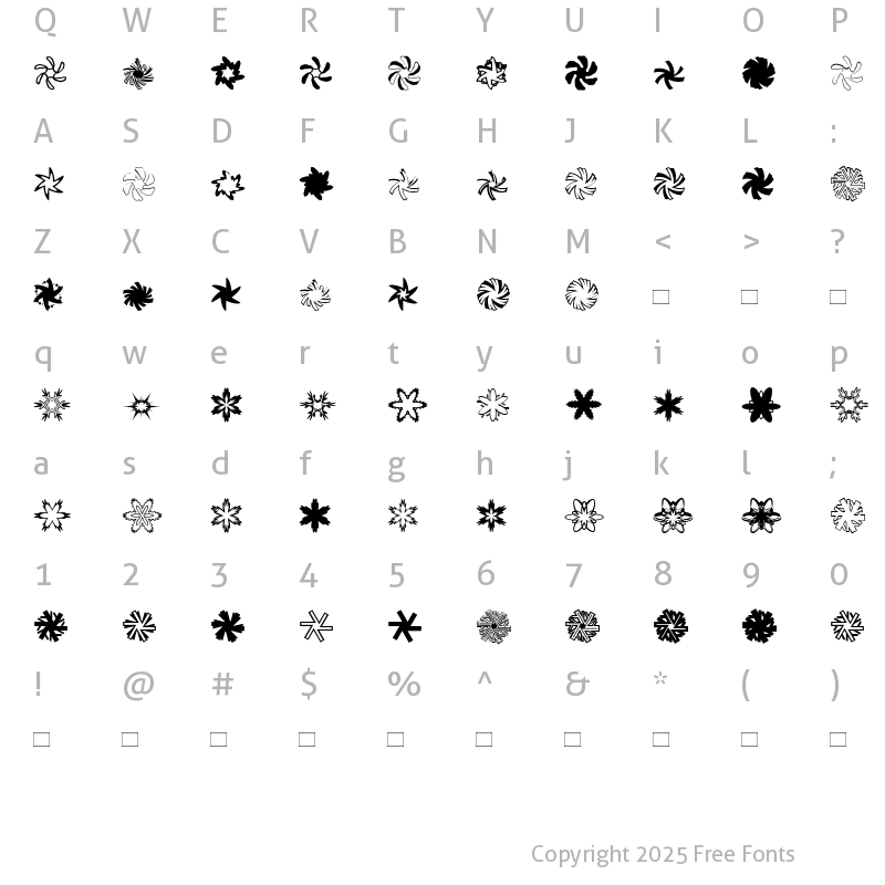 Character Map of MiniPics-Snowflakes Roman