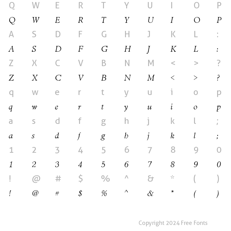 Character Map of MinisterTLig Italic