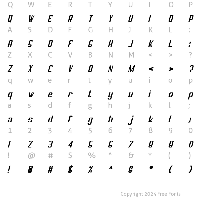 Character Map of MINORITE Bold Italic