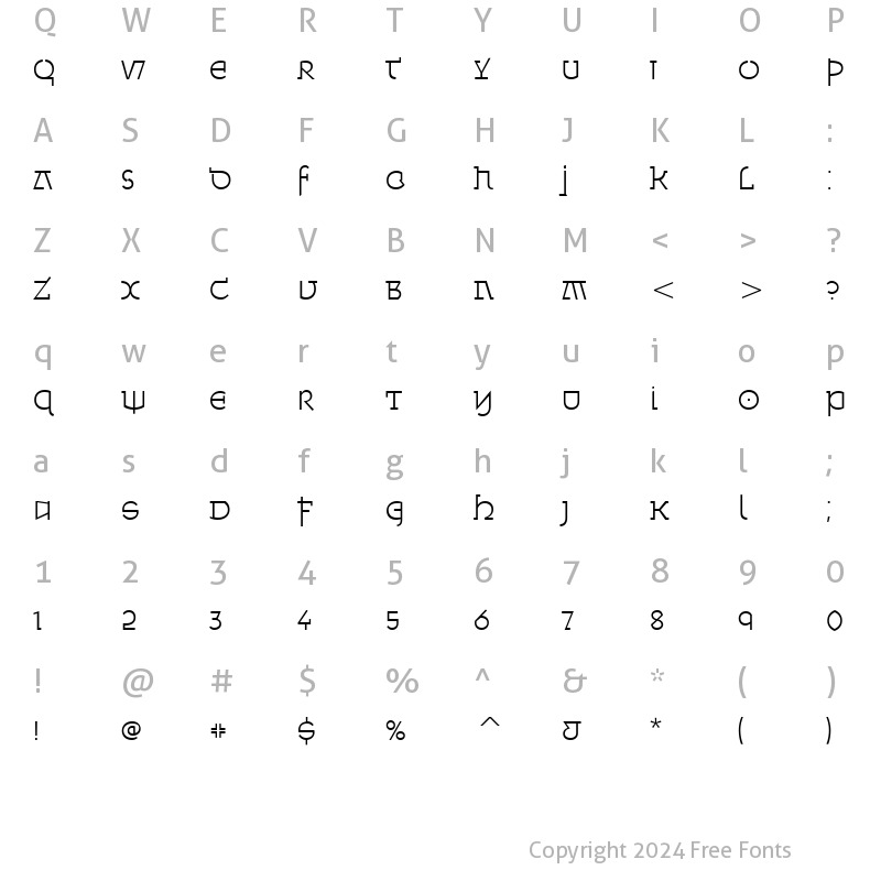 Character Map of MinskaITC-Light Light