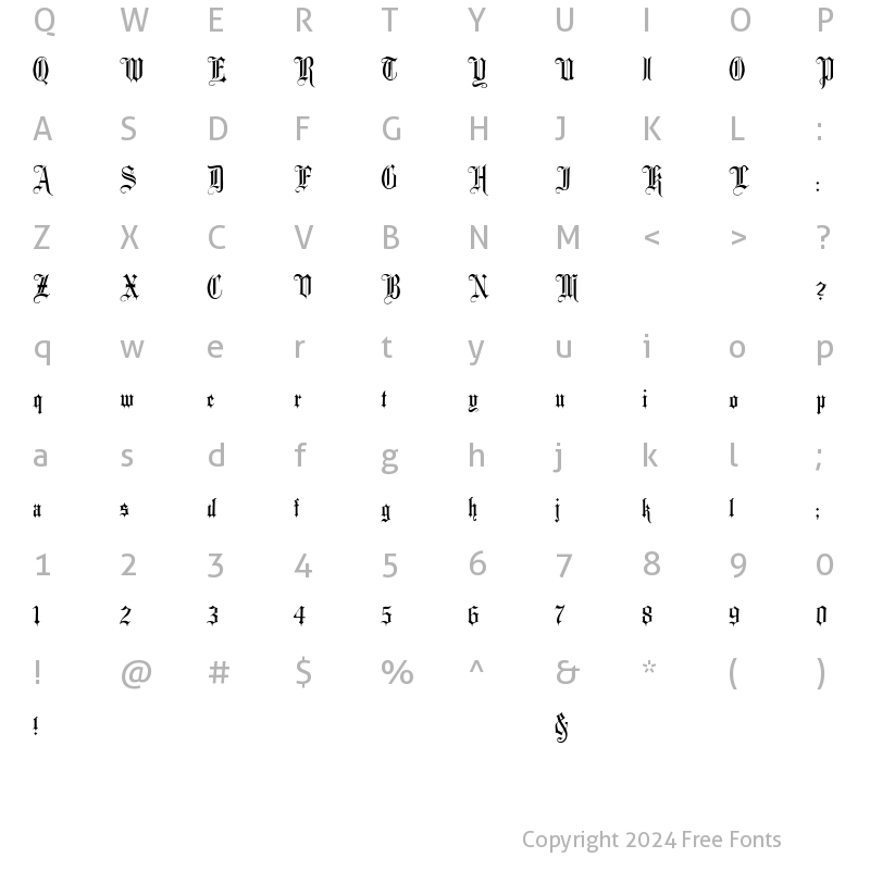 Character Map of Minster No 1 Regular