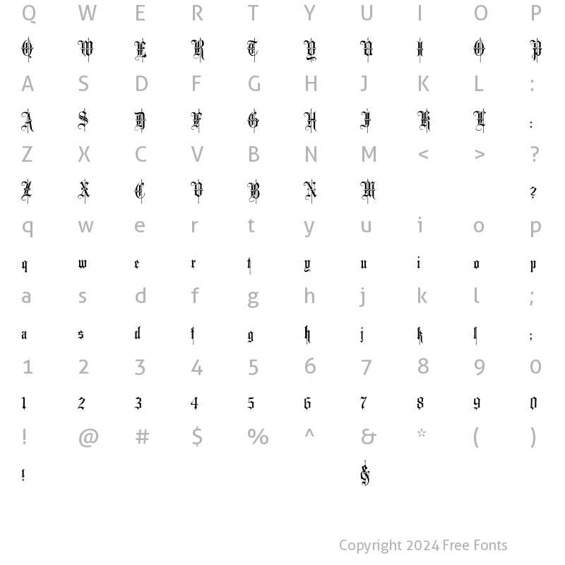 Character Map of Minster No 4 Regular