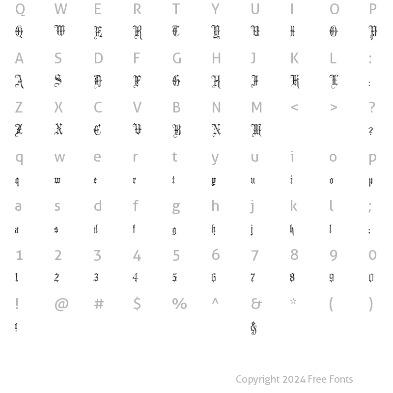 Character Map of Minster No 5 Regular