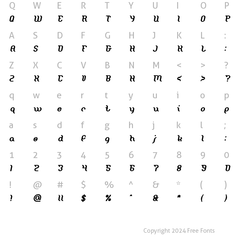 Character Map of Miracle Bold Italic