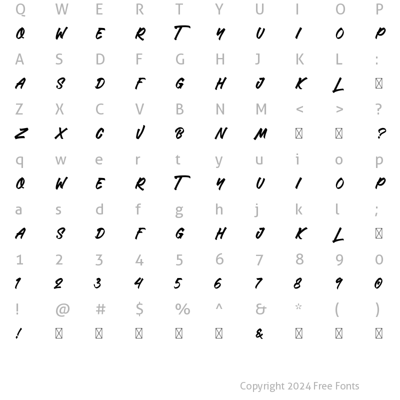 Character Map of Miracle Lathusia Regular