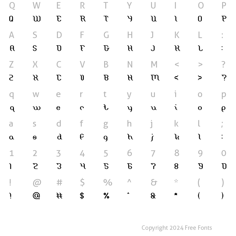 Character Map of Miracle-Light Regular