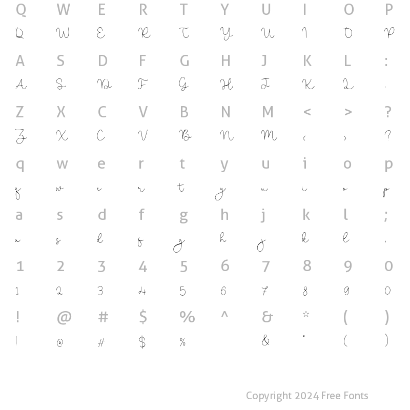 Character Map of Miracle Sunrise Regular