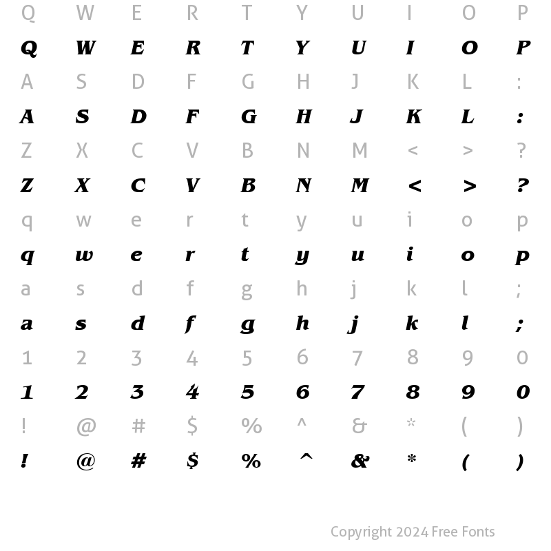 Character Map of Mirage Bold Italic