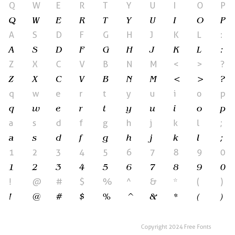 Character Map of Mirage Italic