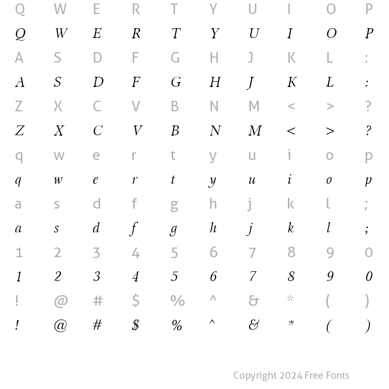 Character Map of Miramar Italic