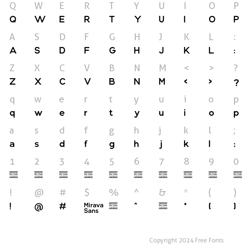 Character Map of Mirava Personal Use Only Regular