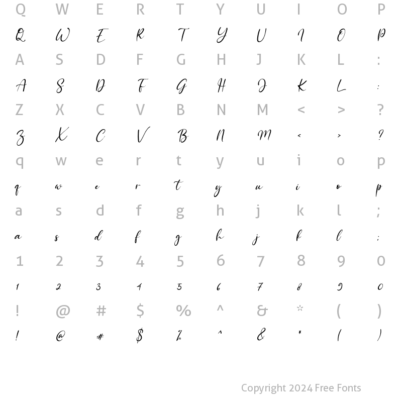 Character Map of Mirrabella  Italic Regular