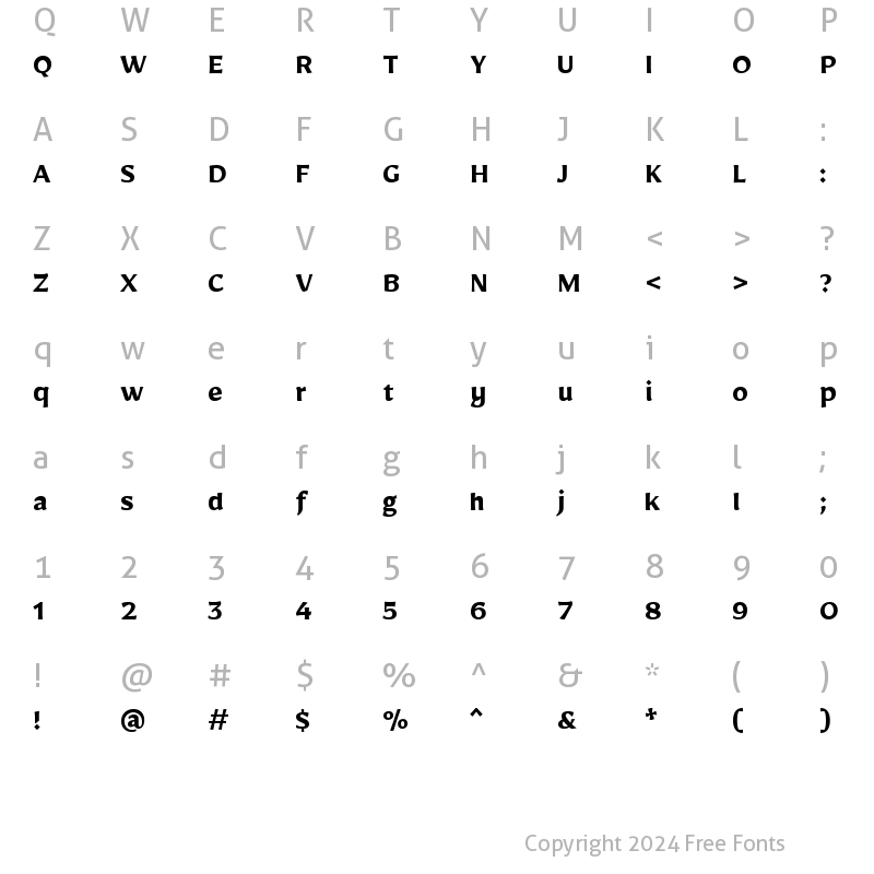 Character Map of Mirza Bold