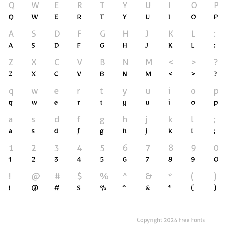 Character Map of Mirza Medium