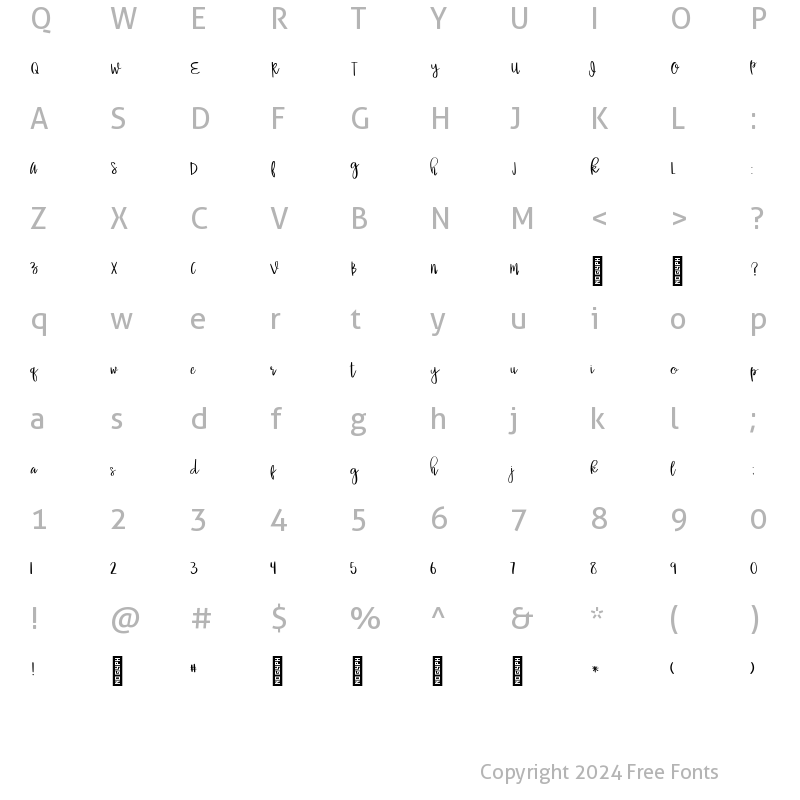 Character Map of Miss Elizabeth Regular