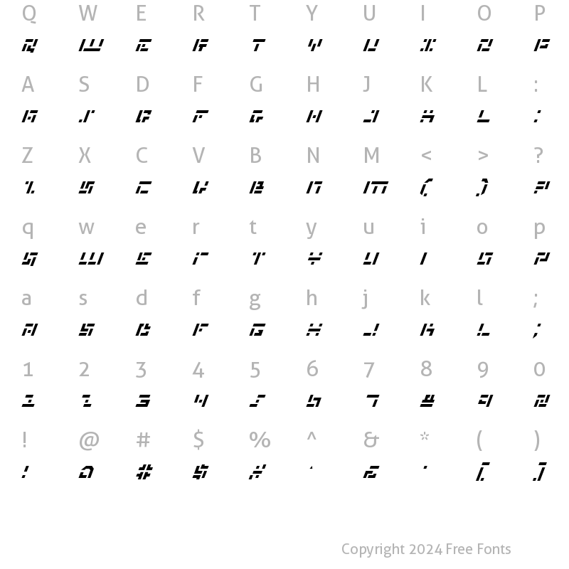 Character Map of Missile Man Italic Italic