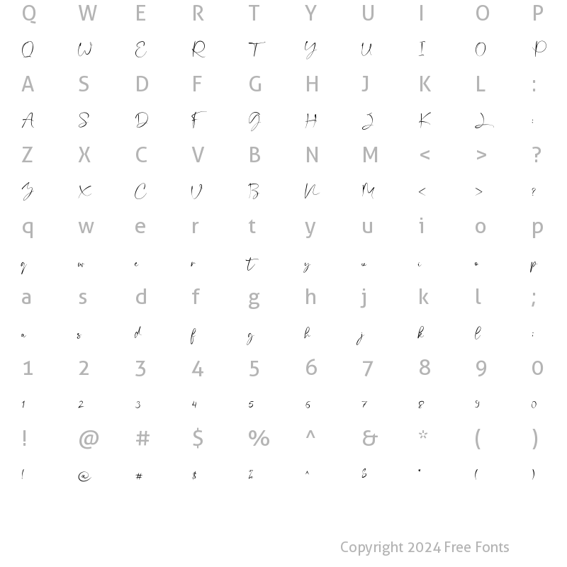 Character Map of Misty Gold Regular