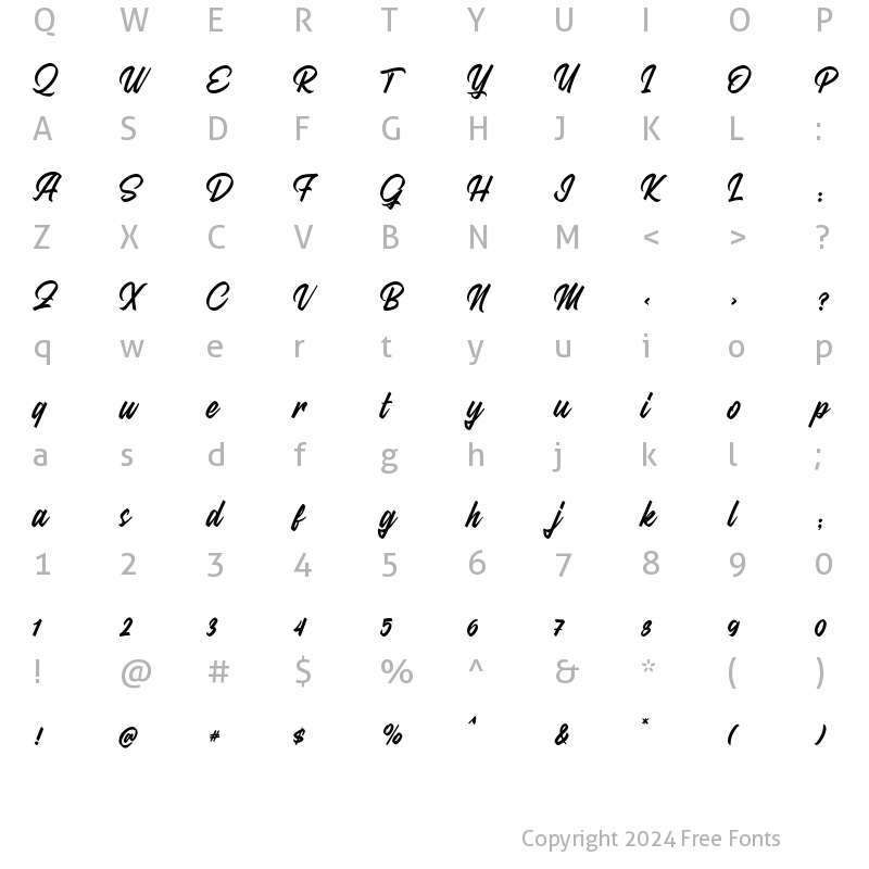 Character Map of Mitha Script Regular