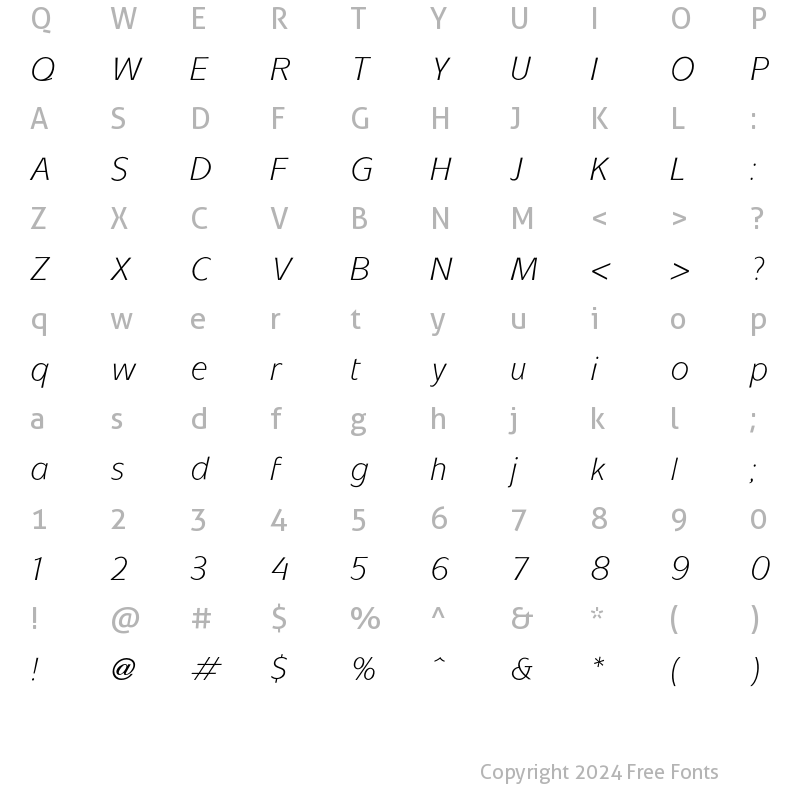 Character Map of Mixage Book Italic