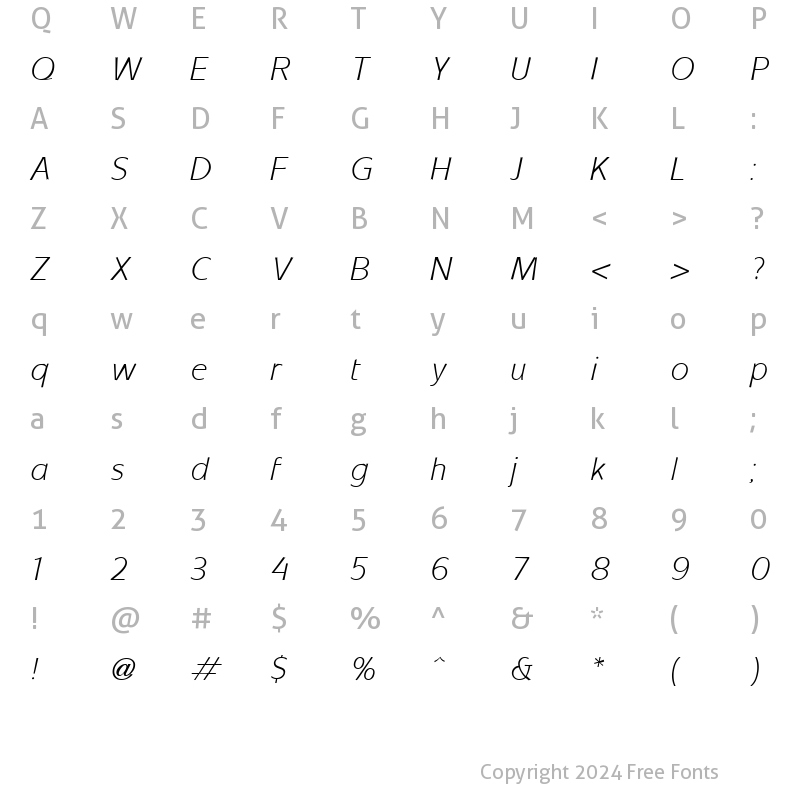 Character Map of Mixage Italic