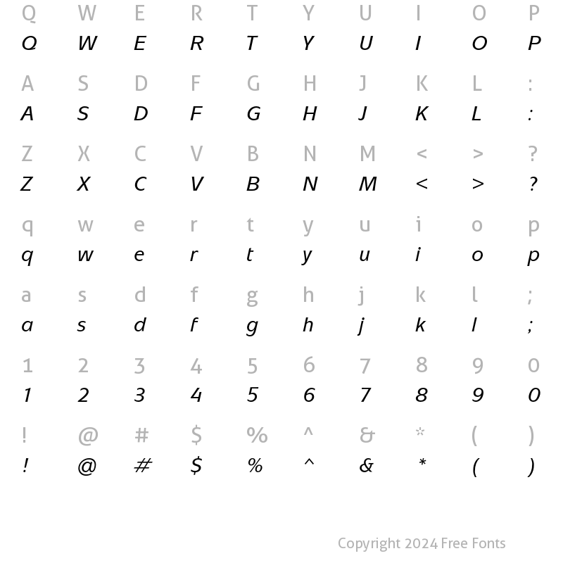 Character Map of Mixage ITC Std Medium Italic