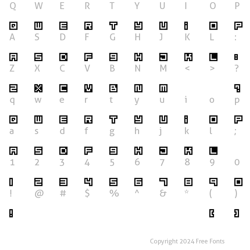 Character Map of MizuFontAlphabet Regular