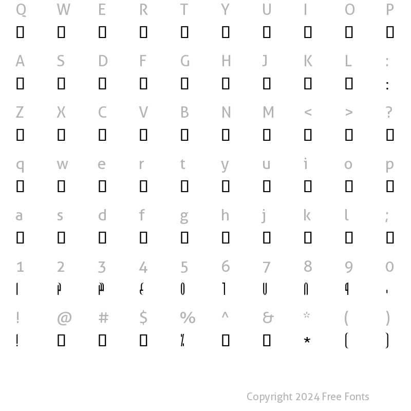 Character Map of Mj_Narrow Light Regular