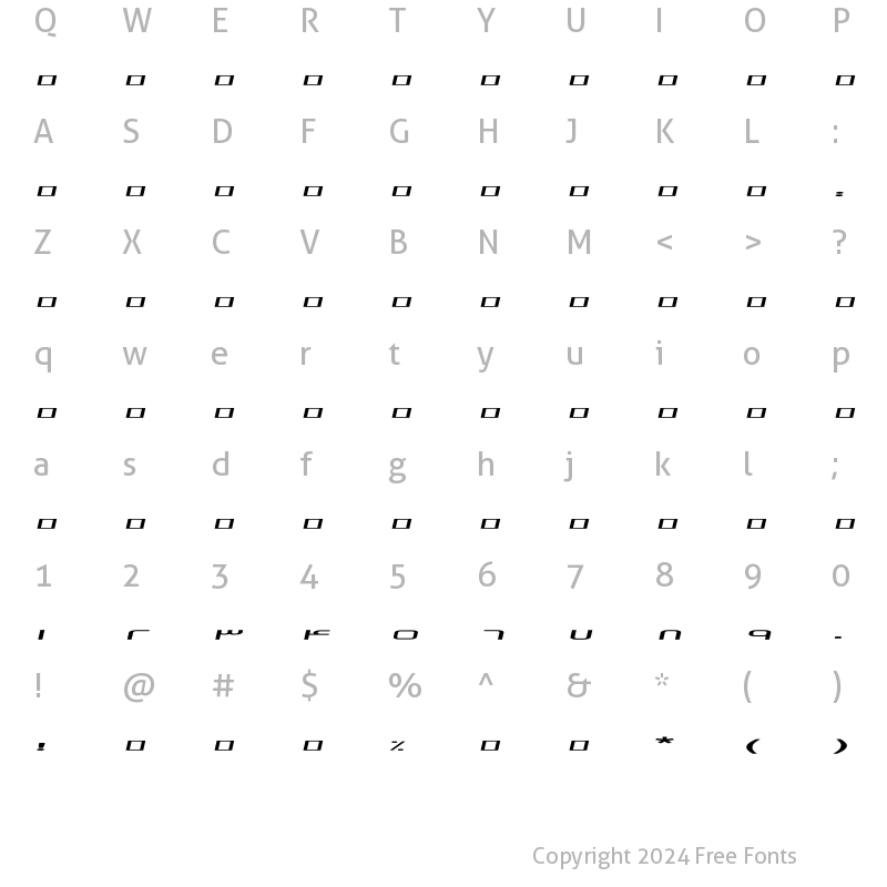 Character Map of Mj_Silicon Wide Italic Bold