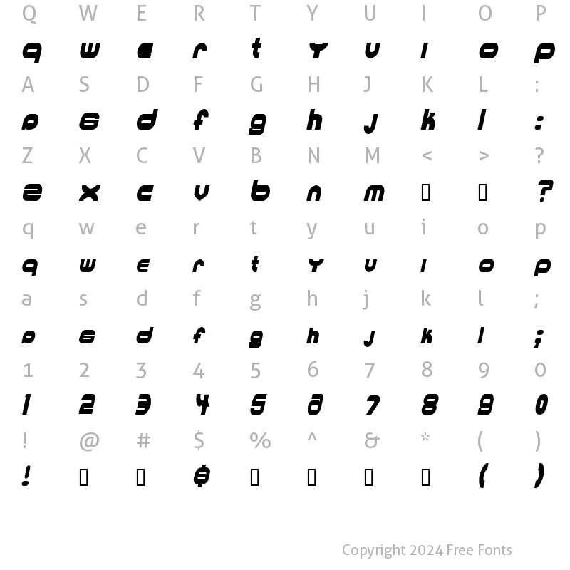 Character Map of MKUltraCondensed Italic