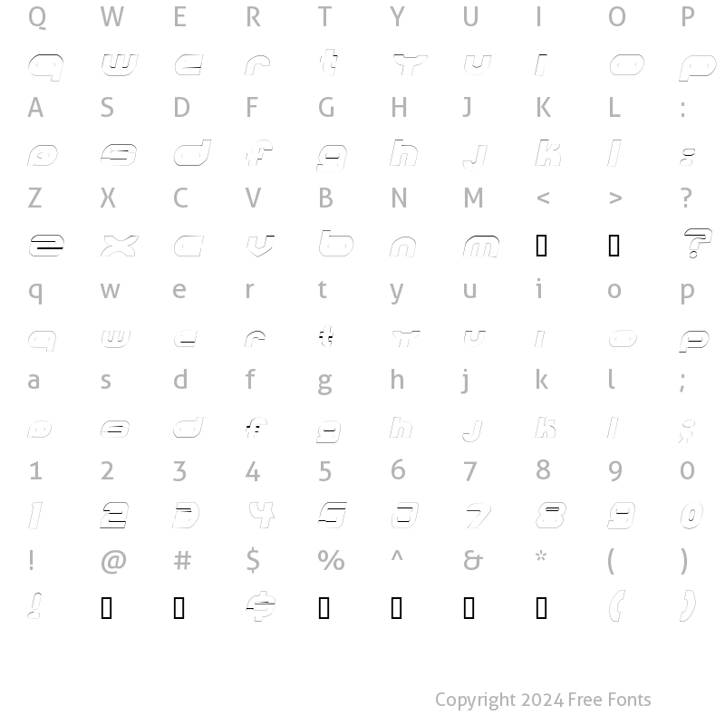 Character Map of MKUltraOutline Italic