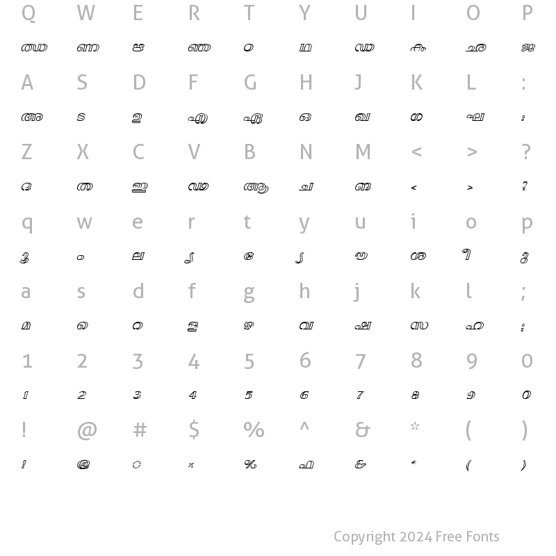 Character Map of ML-TTAnjali BoldItalic