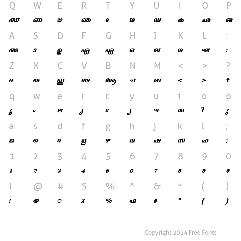 Character Map of ML-TTAshtamudi BoldItalic