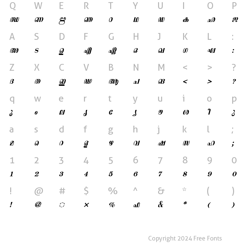 Character Map of ML-TTAswathi BoldItalic