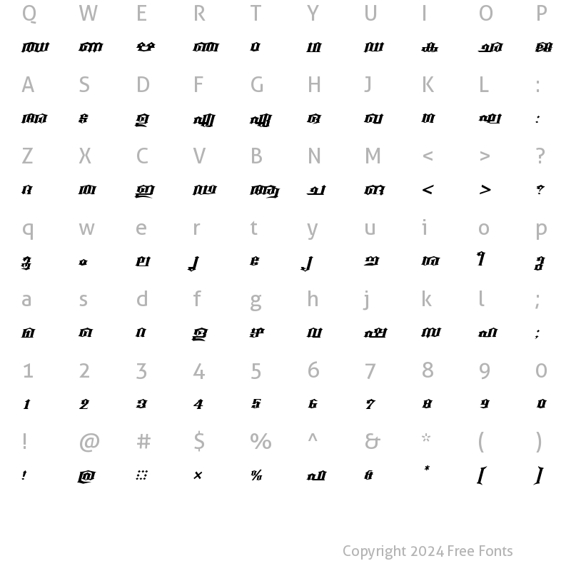 Character Map of ML-TTBeckalBold Italic