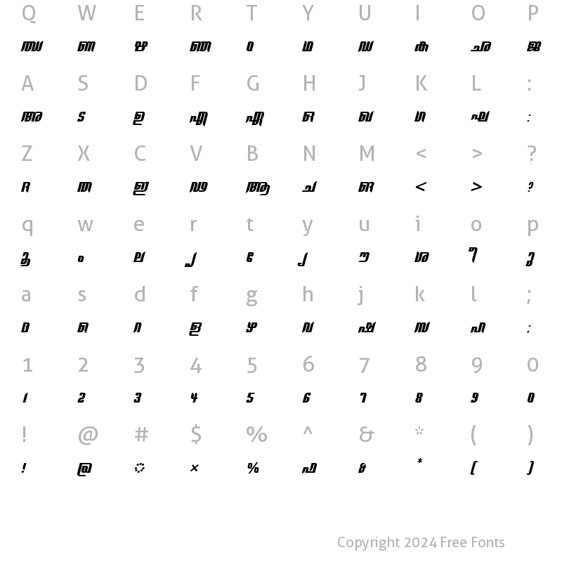 Character Map of ML-TTGauriHeavy Italic