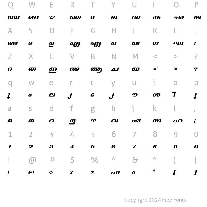 Character Map of ML-TTJyothy BoldItalic